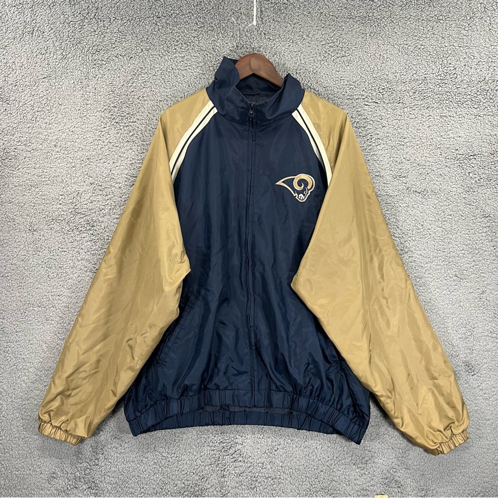 NFL St. Louis Rams Embroidered Football Jacket Blue Brown Men Size XXL